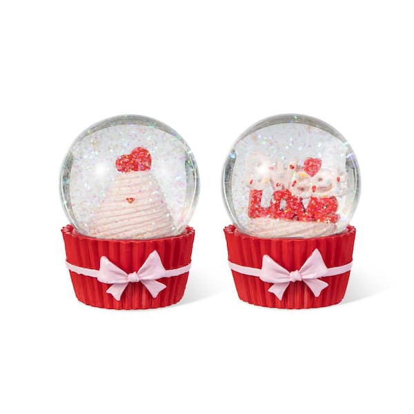 Glitzhome Valentine's 3.25 in. H Resin Cupcakes Waterglobes (Set of 2)