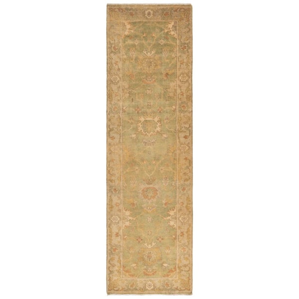 Oushak 3 ft. x 10 ft. Green/Beige Oriental Runner Rug