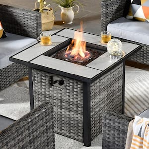 30 in. x 30 in. 50,000 Square Wicker Finish Gas Fire Pit and Lava Rocks