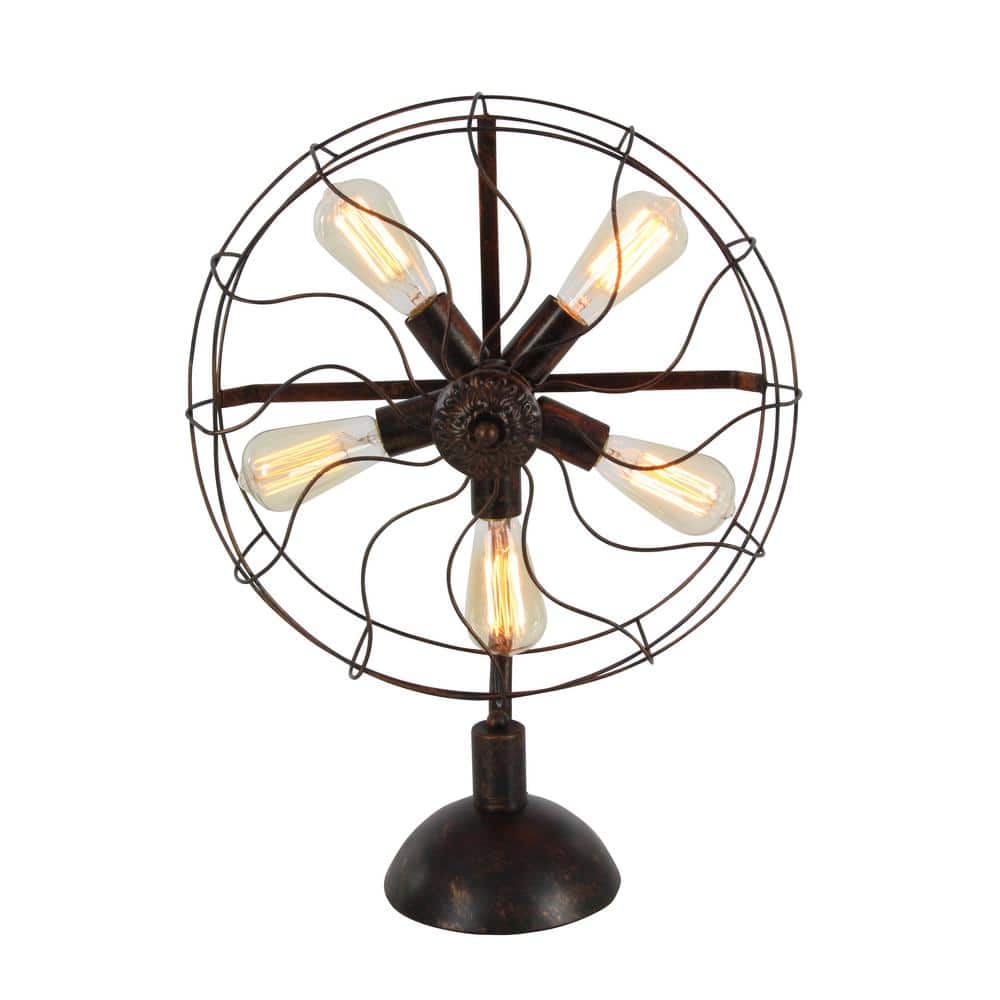 Bronze Vintage Fan Shape 5 Light Industrial Nightstand Lamp