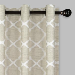 Fret Thermaback Natural Lattice Polyester 42 in. W x 84 in. L Blackout Single Grommet Top Curtain Panel