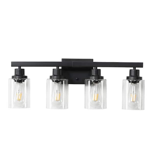24 in. 4 Light Modern black Finish Vanity Light Fixture Bathroom Over Mirror Wall Lights Clear Glass Shades Living Room