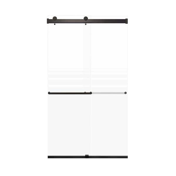 Transolid Brianna 48 in. W x 80 in. H Sliding Frameless Shower Door in Matte Black with Frosted Glass