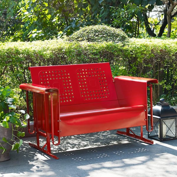 Crosley Bates 2 Person Red Metal Outdoor Glider Co1024 Re The Home Depot Crosley Bates 2 Person Red Metal, Retro Metal Outdoor Furniture Glider