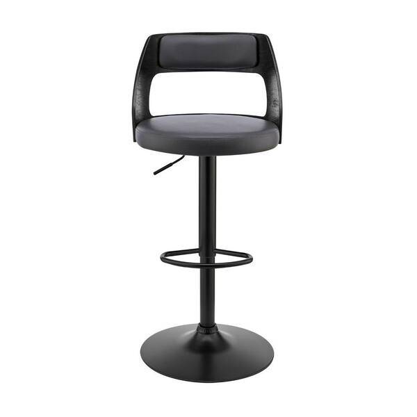 HomeRoots Gray Upholstered Black Base Adjustable Swivel Bar Stool