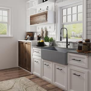 Gray Fireclay 36 in. L Rectangular Single Bowl Farmhouse Apron-Front Kitchen Sink with Bottom Grid and Basket Strainer