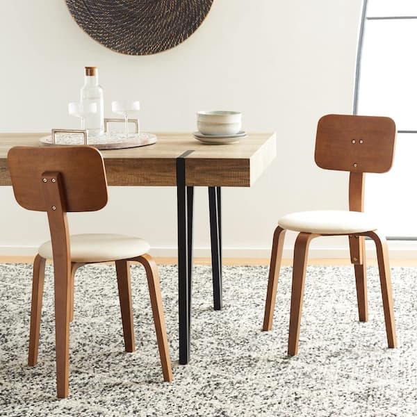 SAFAVIEH Jo Walnut/Cream 17.2 in. Wood Dining Chair (Set of 2)