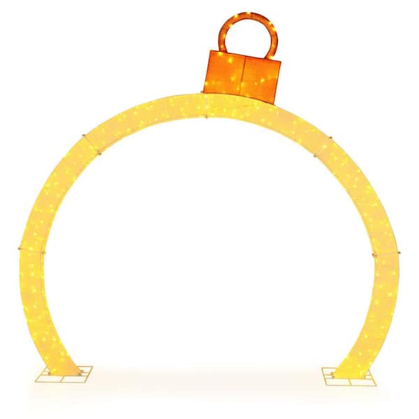 10.5 ft. Christmas Pre-Lit Arch with Gold Ornament Cap 300 Warm White LED Lights