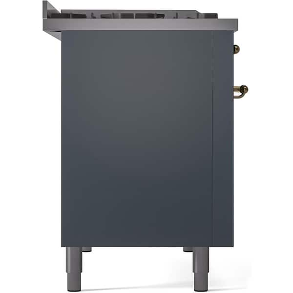 Nostalgie II 48 in. 8-Burner Plus Griddle Double Oven Natural Gas Dual Fuel Range in Blue Grey with Brass Trim