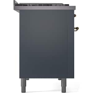 Nostalgie II 48 in. 8-Burner Plus Griddle Double Oven Liquid Propane Dual Fuel Range in Blue Grey with Brass Trim