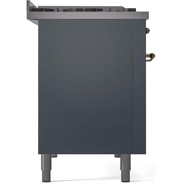 Nostalgie II 48 in. Dual Fuel Liquid Propane Range with 8 Burners, Griddle, Brass Trim in Blue Grey