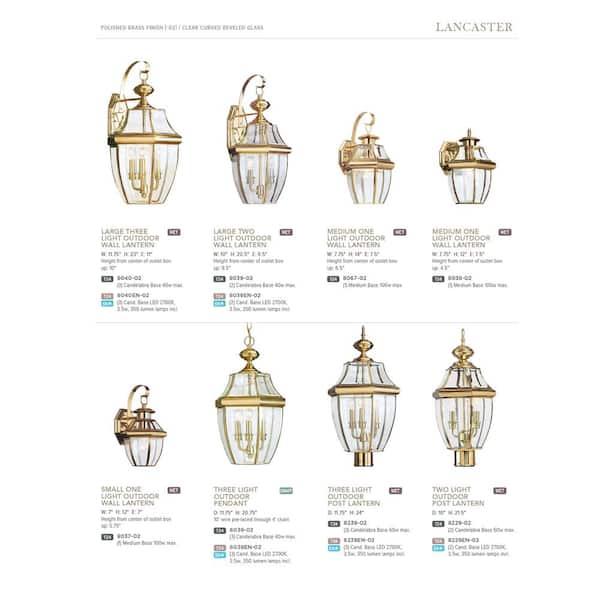 Lancaster 2-Light Polished Brass Outdoor 20.5 in. Wall Lantern Sconce with Dimmable Candelabra LED Bulb