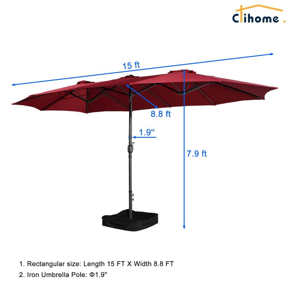 15 Ft Red Steel Market Patio Umbrella with Base