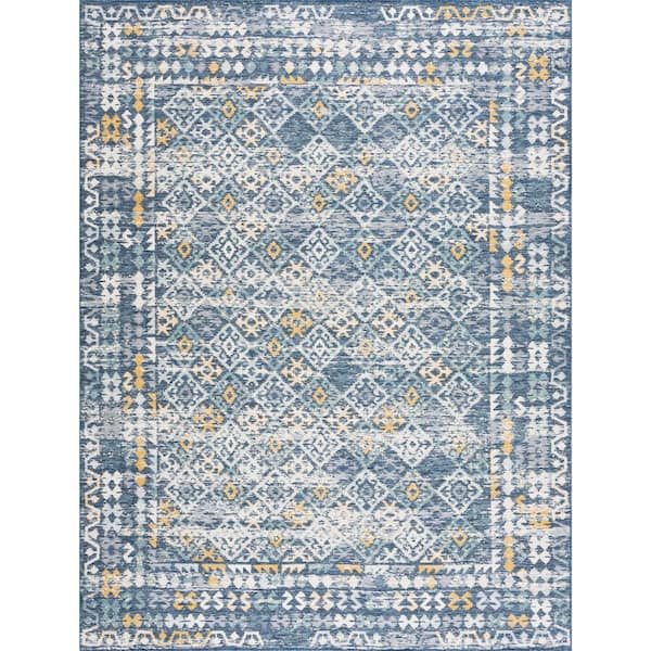 Flora Navy 5 ft. x 7 ft. Moroccan Indoor/Outdoor Area Rug
