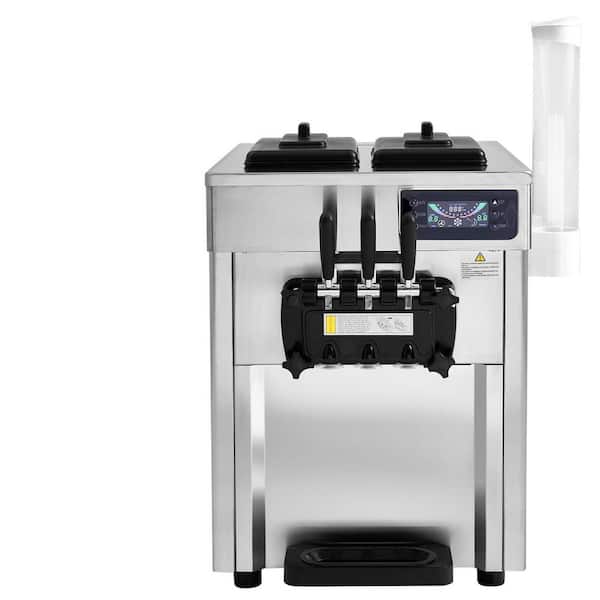 Commercial Soft Serve Ice Cream Machine 1850-Watt 11.6 qt. Silver Ice Cream Maker 18-28 L/H Yield 3-Flavor Countertop