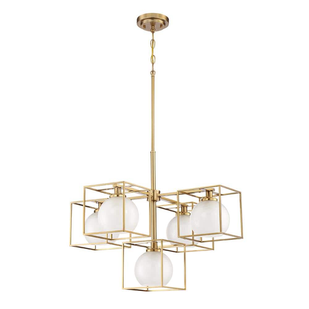 Brushed Gold Cube Frame Chandelier with Globe Shades