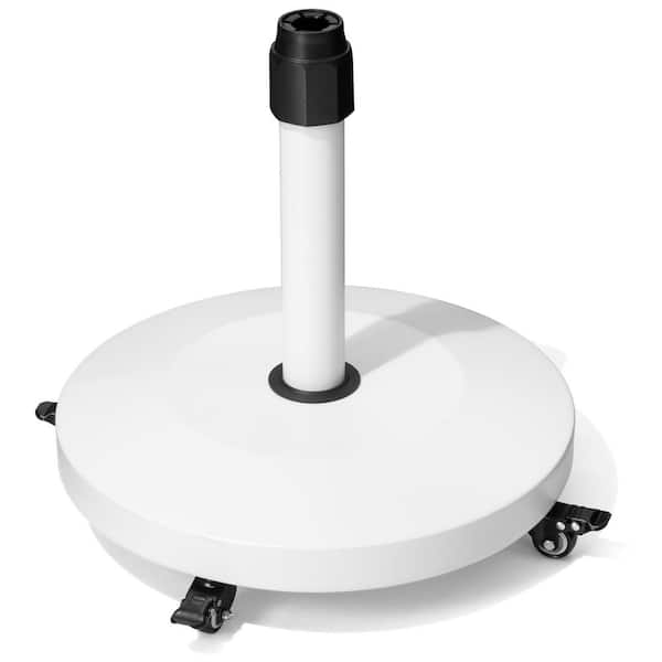 55 lbs. Weighted Cement Concrete Outdoor Round Patio Umbrella Base in White with 4 Wheels for Market Umbrella
