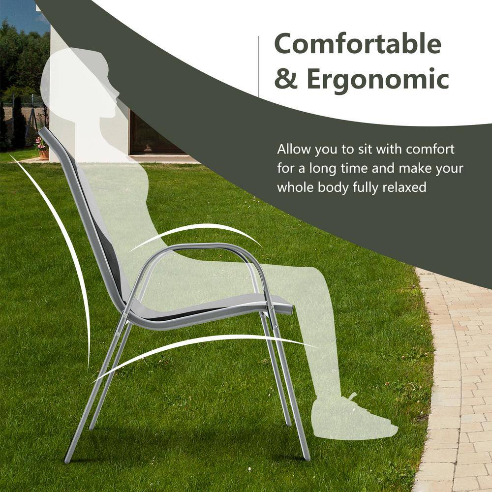 Black Stackable Outdoor Dining Chairs with Armrests, Set of 4