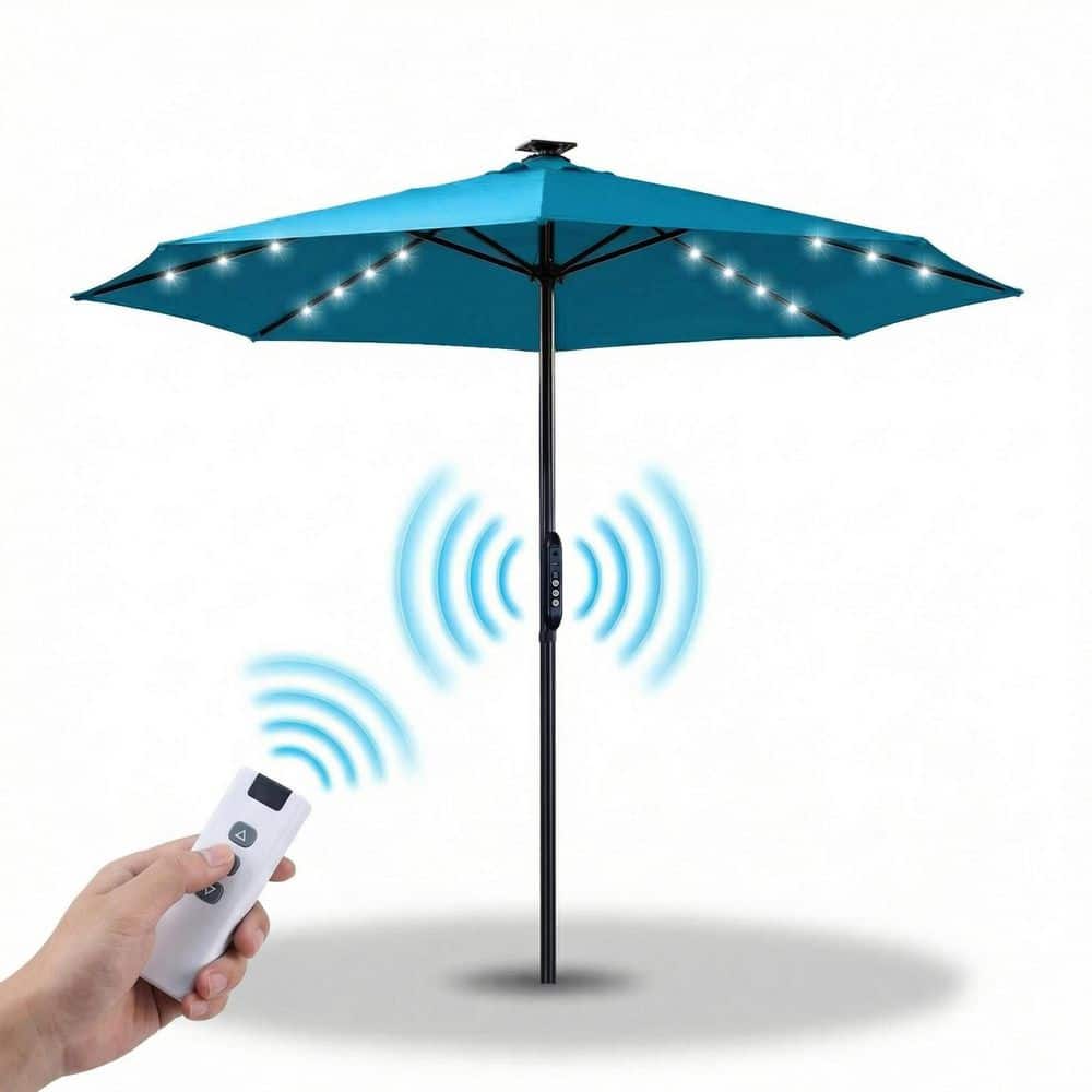 10 ft. Solar LED Lights Motorized Patio Umbrella One-Touch Electric Market Umbrella with Remote in Blue price history on PriceWatchPro