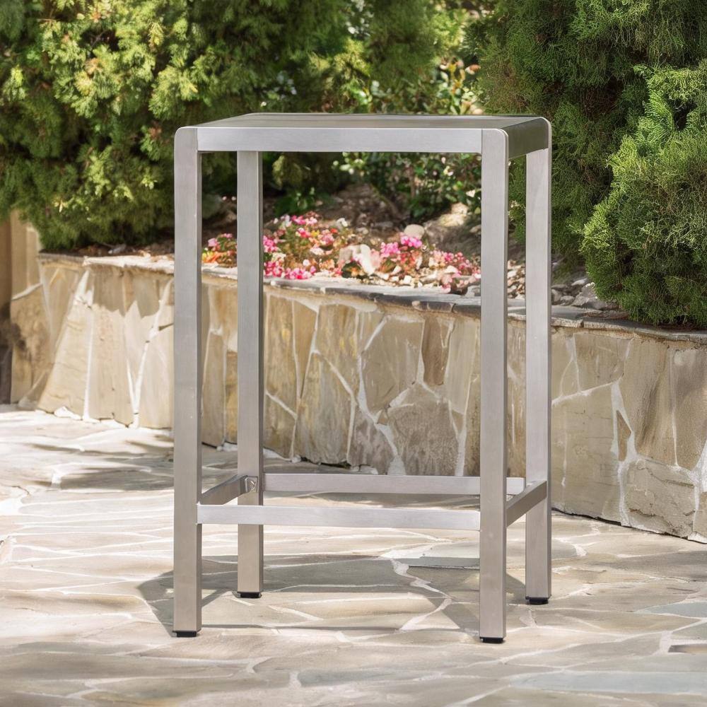 Classic Gray Aluminum Frame Bar Table with Tempered Glass Top 43-Inch Square Outdoor Pub Table with Footrest Crossbars S price history on PriceWatchPro