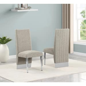 Meena Grey Color Chrome Iron Legs Boucle Fabric Side Chair (Set of 2)