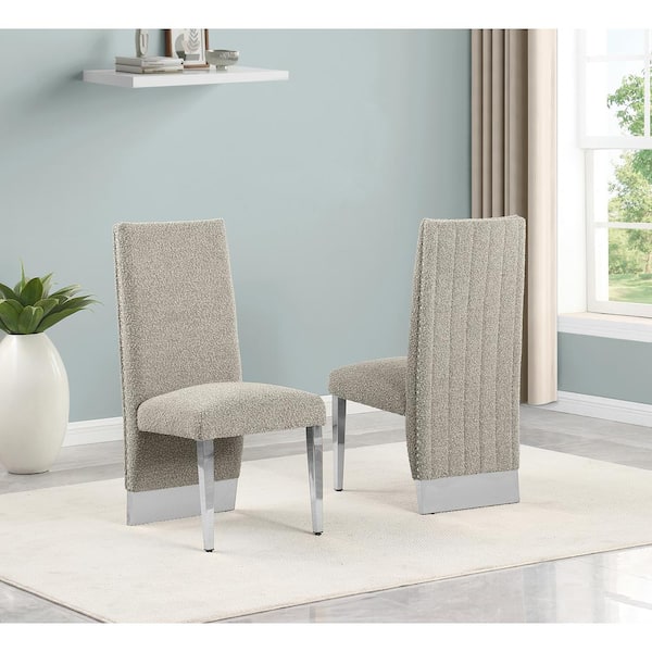 Best Quality Furniture Meena Grey Color Chrome Iron Legs Boucle Fabric Side Chair (Set of 2)