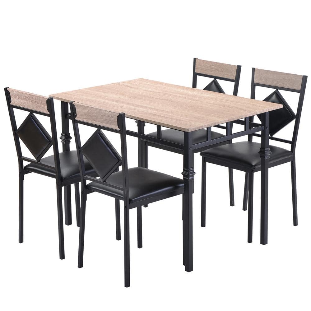 Clihome 5-Piece Nature Kitchen Dining Table Set with Wood Kitchen Table ...