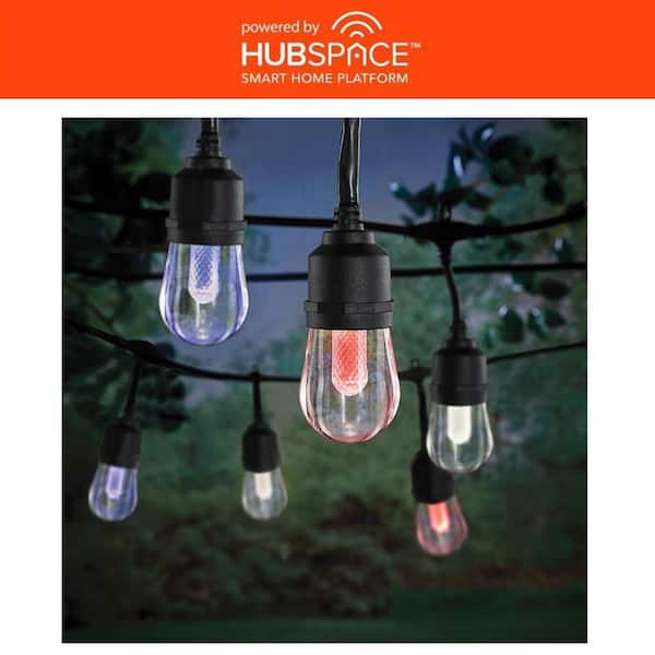 Smart Black 24-Light 48 ft. Indoor/Outdoor Plug-in Integrated LED RGBW String Light with Party Mode Powered by Hubspace