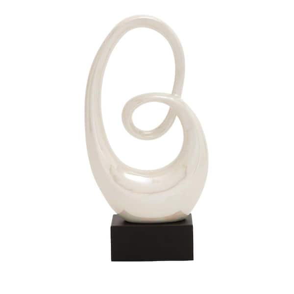 5 in. x 21 in. White Ceramic Swirl Abstract Sculpture with Black Base