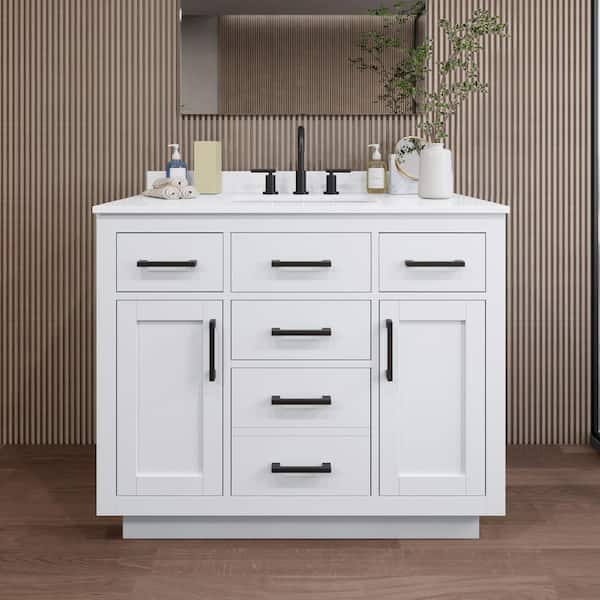 Wyndham Collection Beckett TK 42 in. W x 22 in. D x 35 in. H Single Bath Vanity in White with White Quartz Top