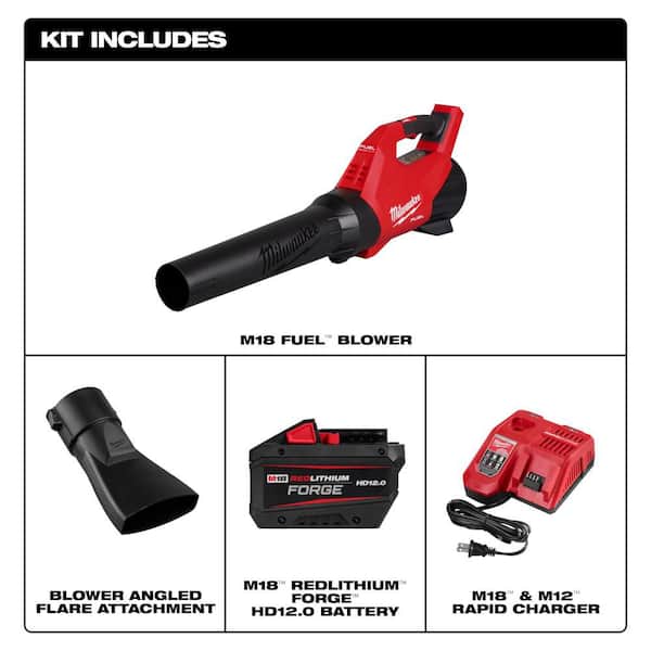 M18 FUEL 120 MPH 500 CFM 18V Brushless Cordless Battery Blower w/ Angled Flare Nozzle Attachment, Battery, Charger