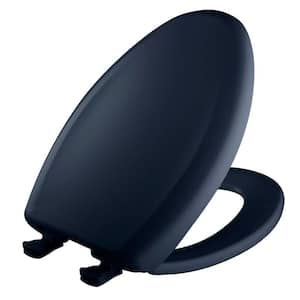 Soft Close Elongated Plastic Closed Front Toilet Seat in Navy Removes for Easy Cleaning and Never Loosens