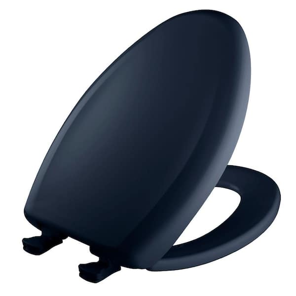 BEMIS Soft Close Elongated Plastic Closed Front Toilet Seat in Navy Removes for Easy Cleaning and Never Loosens