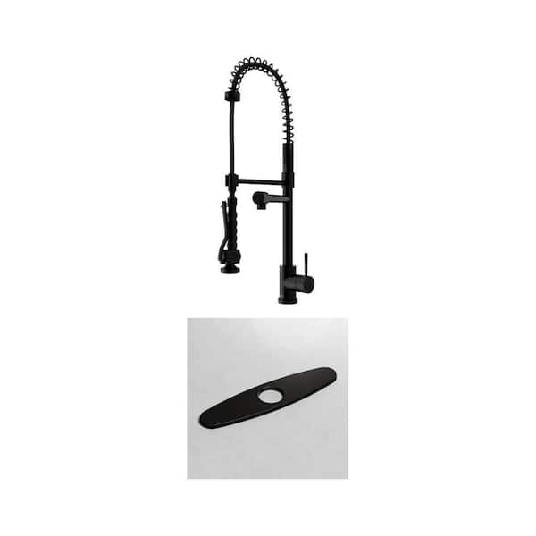 Zurich Single Handle Pull-Down Sprayer Kitchen Faucet with 10 in. Deck Plate in Matte Black (2-Piece Set)