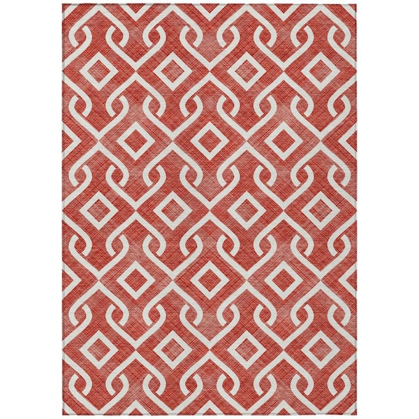 Red, Ivory 3 ft. x 5 ft. Woven Geometric Polyester Rectangle Indoor/Outdoor Area Rug