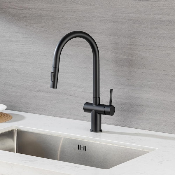 Single Handle Pull-Down Sprayer Kitchen Faucet in Matte Black
