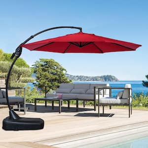 11 ft. Aluminium Cantilever Umbrella with Concealed WheelBase for Backyard, Patio Red