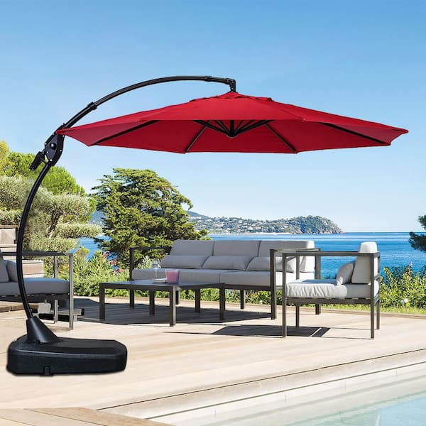 BANSA ROSE 11 ft. Aluminium Cantilever Umbrella with Concealed WheelBase for Backyard, Patio Red