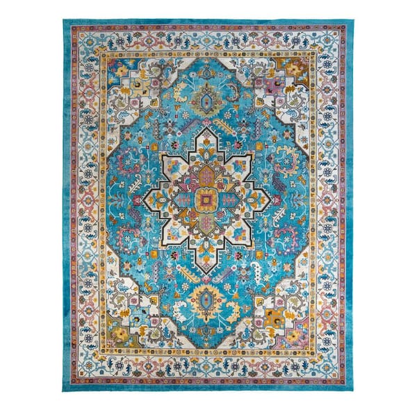 Gertmenian & Sons Carmen Kerris Blue 5 ft. x 7 ft. Center Medallion Indoor Area Rug