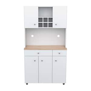 35.10 in. W x 15.50 in. D x 66.10 in. H Ready to Assemble 5 Door Microwave Storage Utility Cabinet in White and Maple