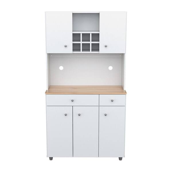 Inval 35.10 in. W x 15.50 in. D x 66.10 in. H Ready to Assemble 5 Door Microwave Storage Utility Cabinet in White and Maple