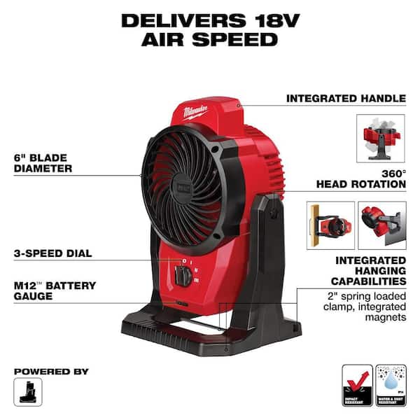 Milwaukee - M12 12-Volt Lithium-Ion Cordless Jobsite Fan W/M12 2.0 Ah Compact Battery Pack