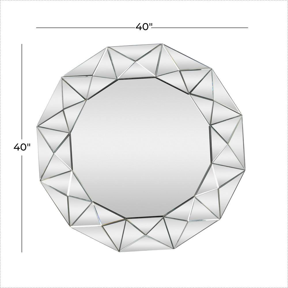Silver Geometric Sunburst Frameless Wall Mirror, 40"