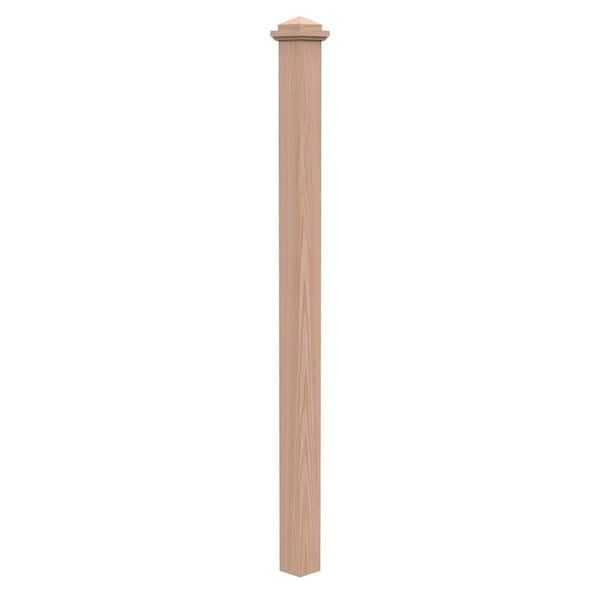 EVERMARK Stair Parts 4075 66 in. x 3-1/2 in. Unfinished Red Oak Square Craftsman Solid Core Box Newel Post for Stair Remodel