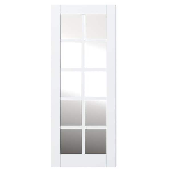 TENONER 32 in. W. x 80 in. 10-Lite, White Primed, No Bore, Mirrored Glass, finished MDF Wood Interior Door Slab
