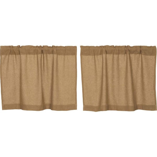 VHC BRANDS Burlap Natural Tan 36 in. W x 24 in. L Cotton Light Filtering Rod Pocket Curtain Window Panel Pair