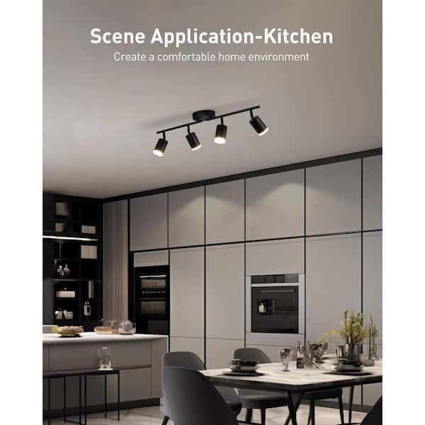 2 ft. Black 4-Light Flexible LED Track Lighting Fixture with Adjustable Foldable Arms for Kitchen (Bulbs Not Included)