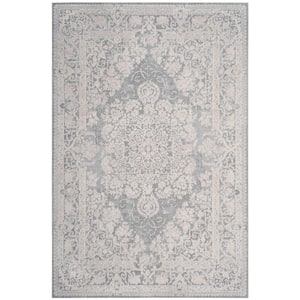 Reflection Light Gray/Cream 4 ft. x 6 ft. Floral Border Area Rug