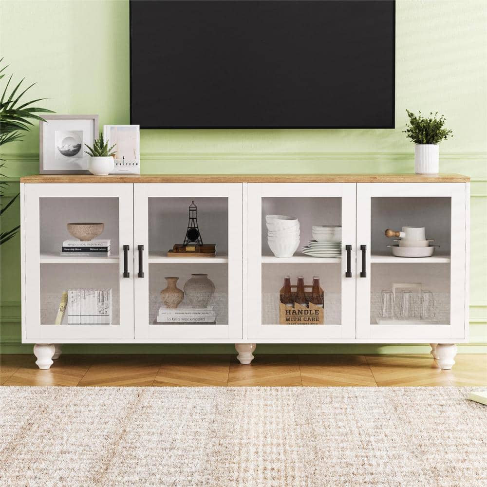 Polibi White Plus Walnut TV Stand Fits TV's Up to 70 in. with