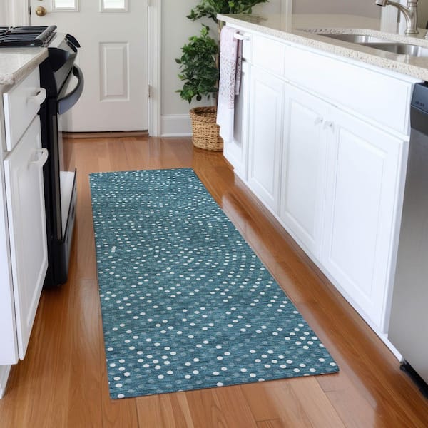 Mayfield Premium Machine Washable Abstract AMF1021 Teal 2 ft. 3 in. x 7 ft. 6 in. Runner Rug